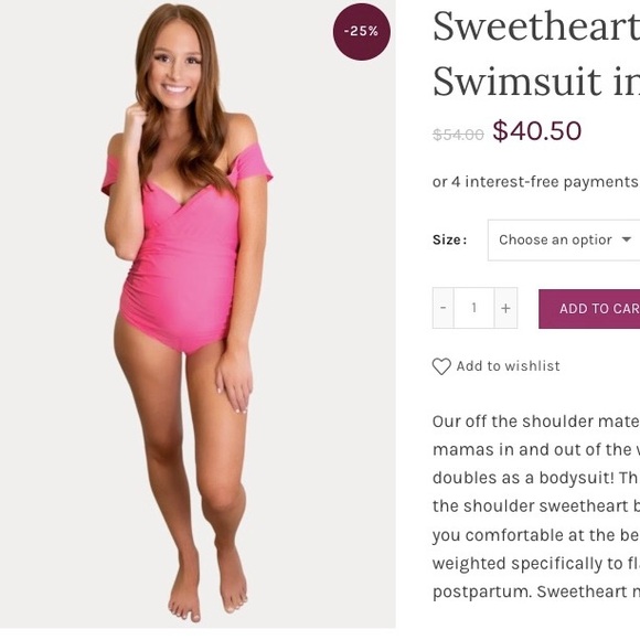One Piece Maternity Swimsuit Pink - Picture 3 of 3